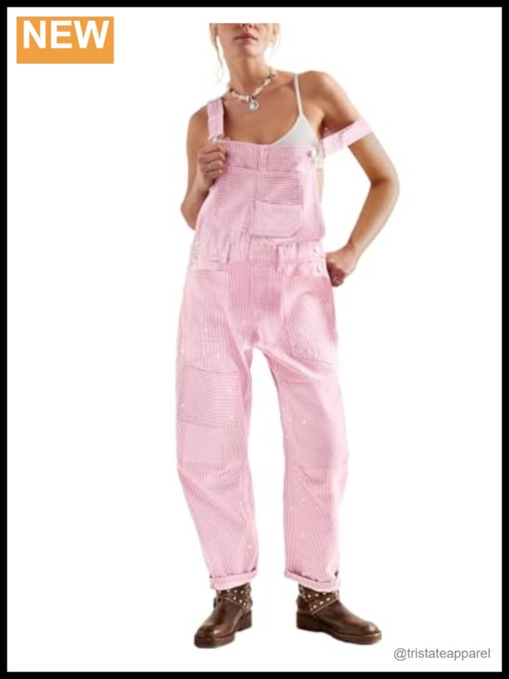 Kedera Striped Denim Overalls Loose Fit Wide Leg Bib Jumpsuit